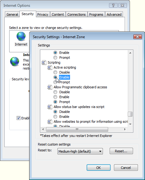 Enabling JavaScript in Internet Explorer 7 Enabling JavaScript in Internet Explorer 7